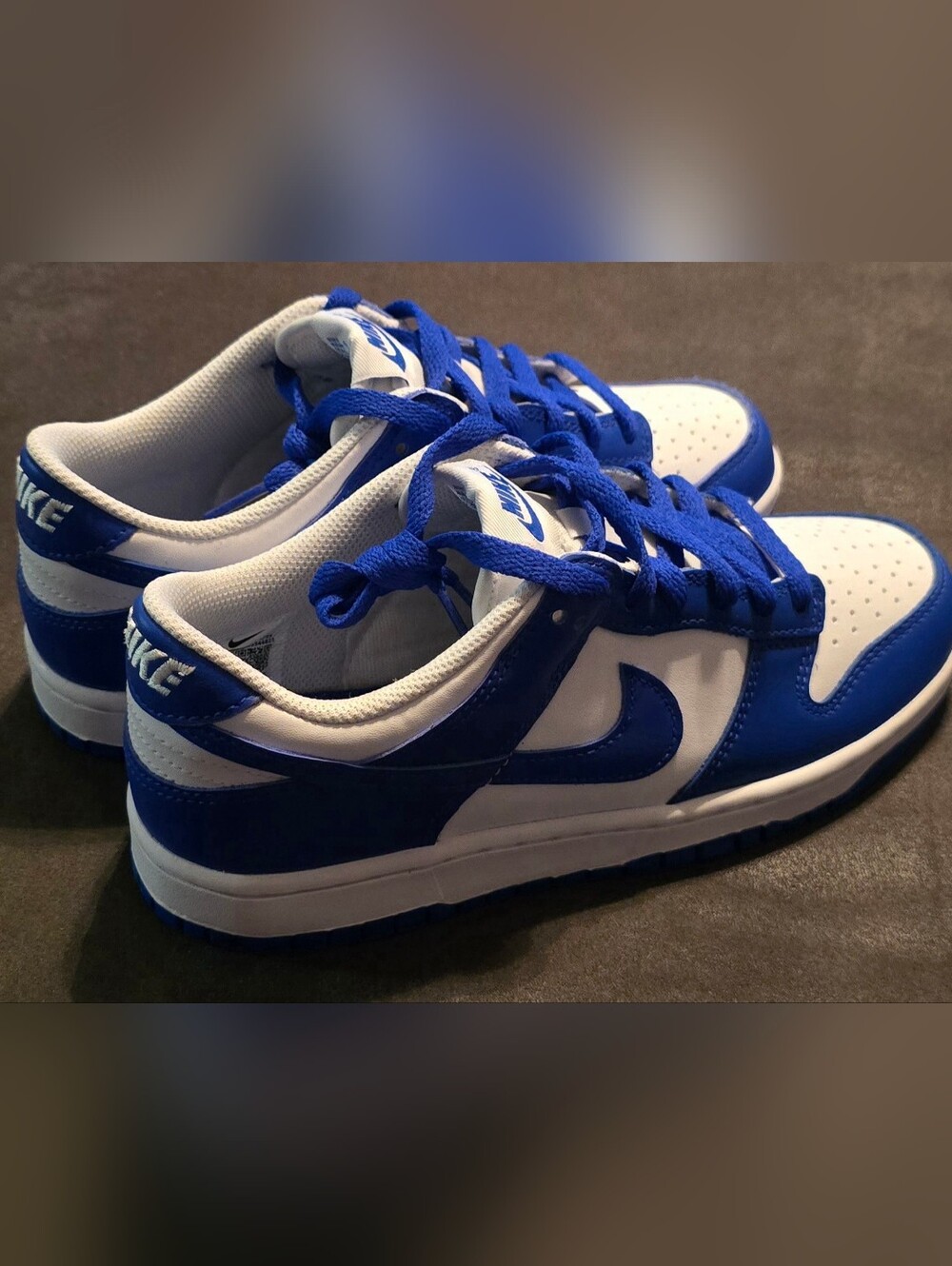 Nike Dunk Low shoes in the "Kentucky" Blue Color way Size 7y Or 8.5 Womens.